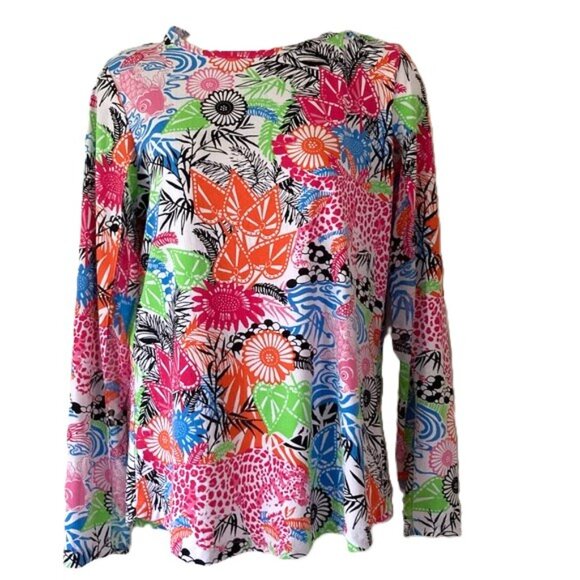 IBKUL Garden Print Bright Colorful Floral  Long Sleeve Shirt Womens Medium - Picture 1 of 11